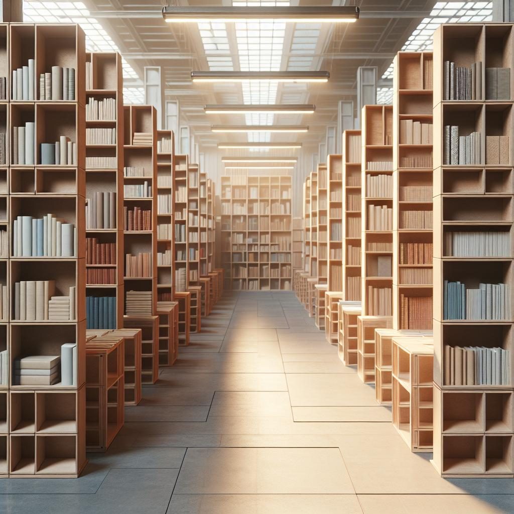 Empty book fair shelves.