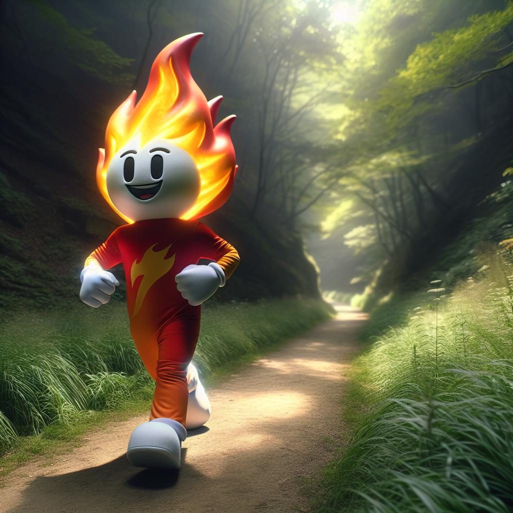 Mascot blazing trail outdoors.