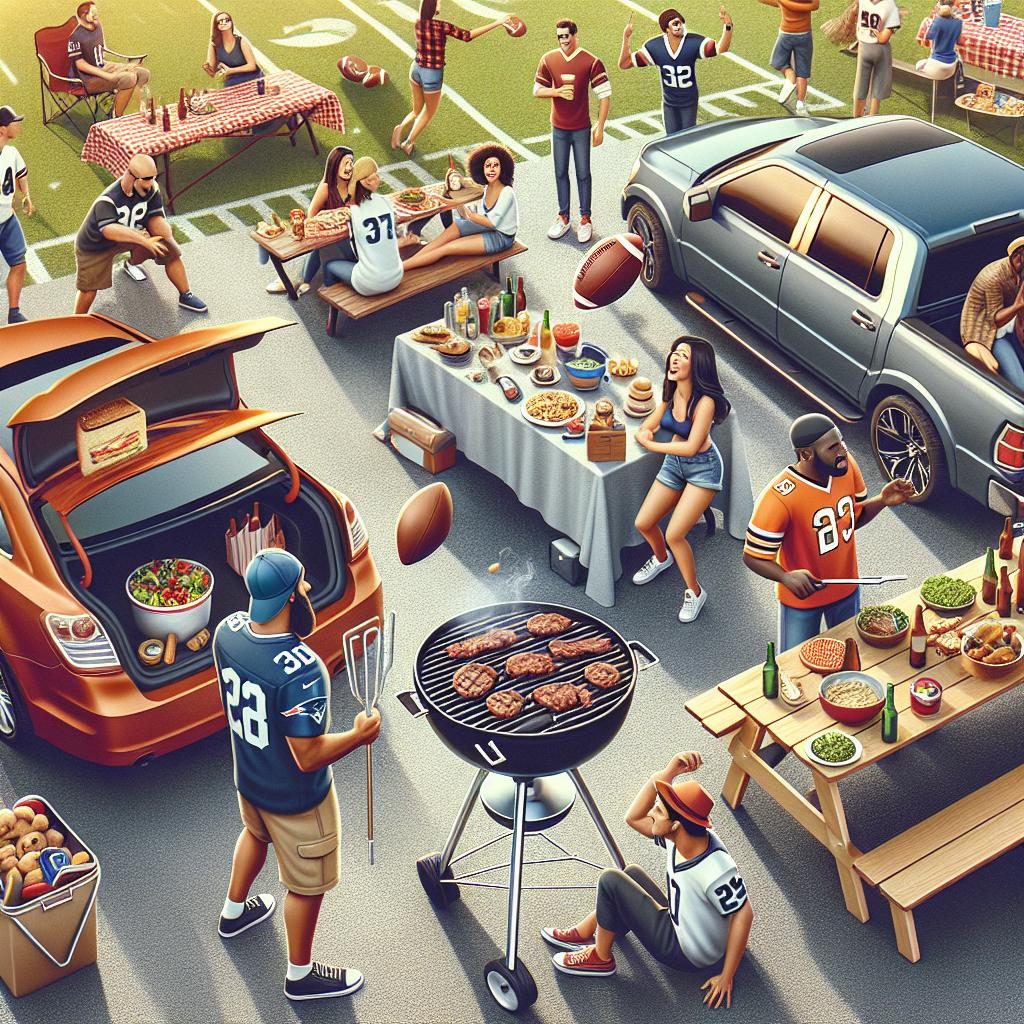 Football tailgate party scene.