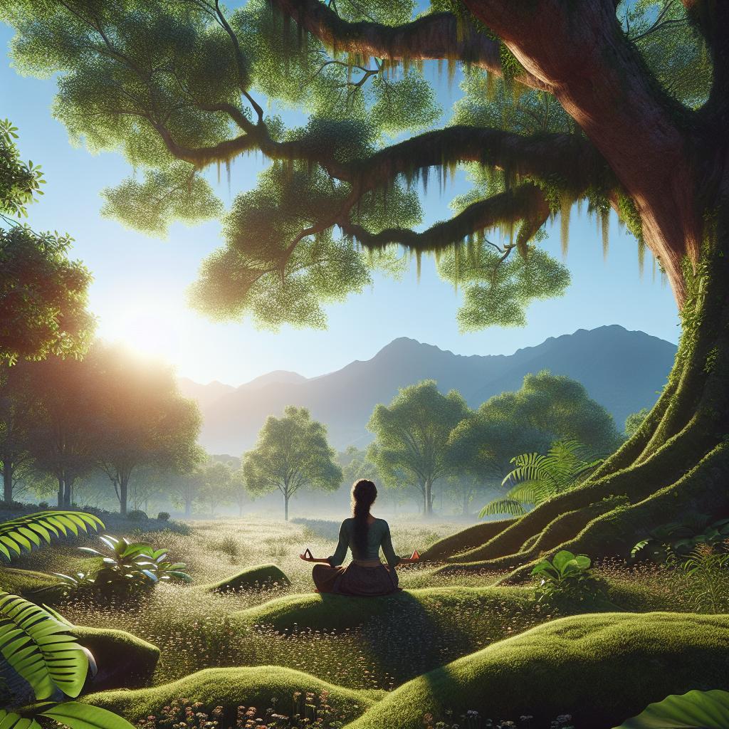 Person meditating in nature