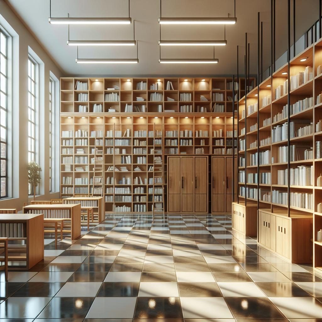 Empty bookshelves in school