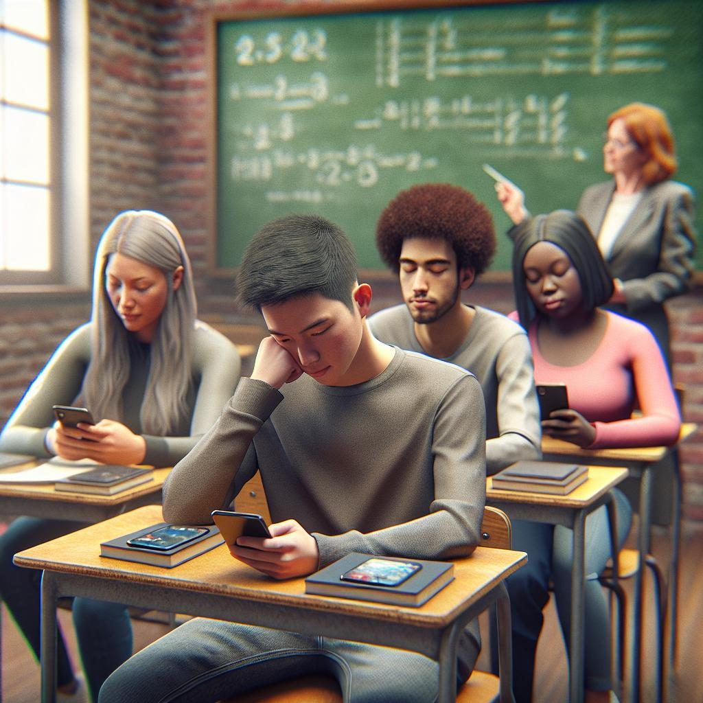 Students ignoring cellphones in class