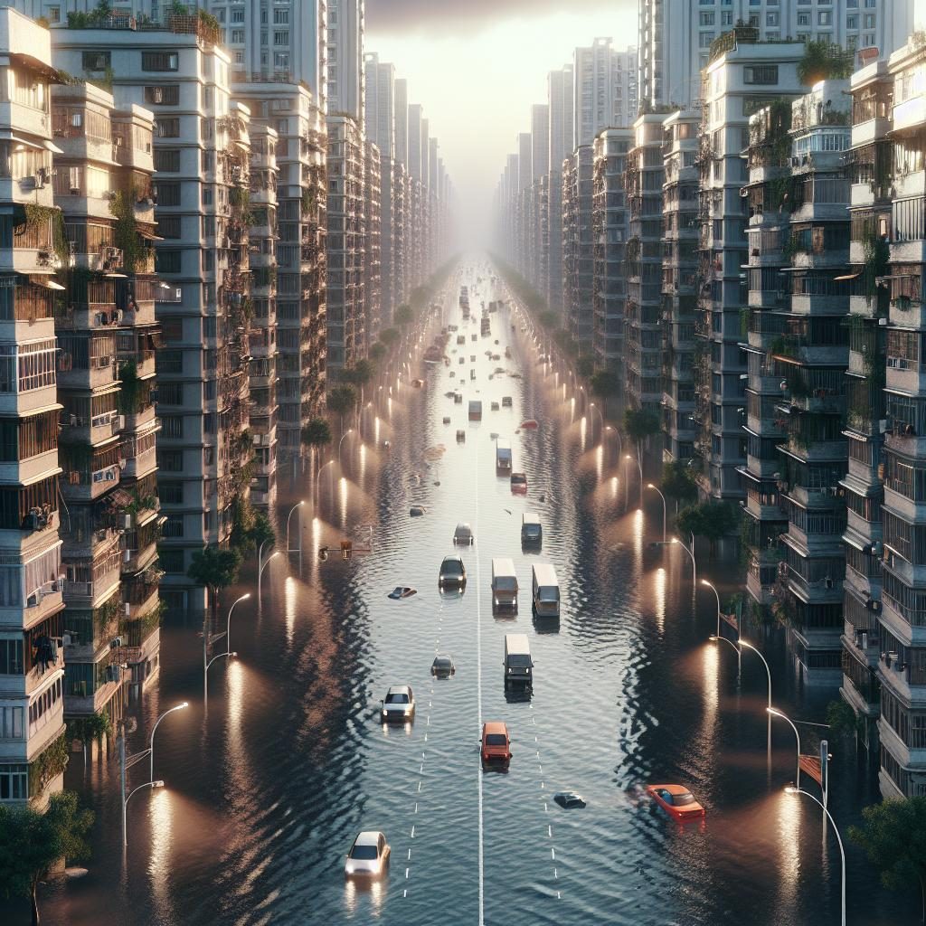 Flooded streets in city