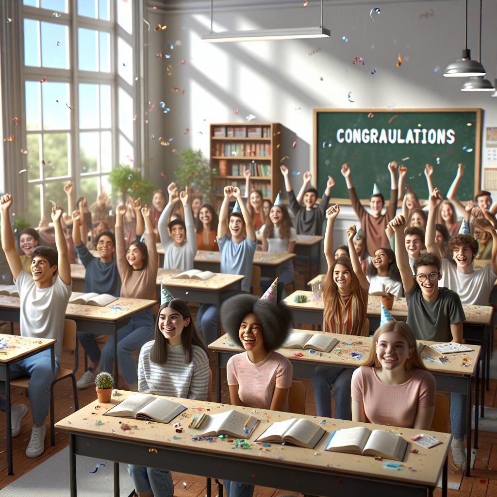 Classroom celebration scene.