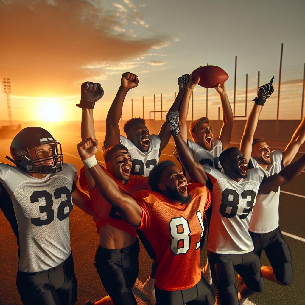 Touchdown celebrations at sunset.