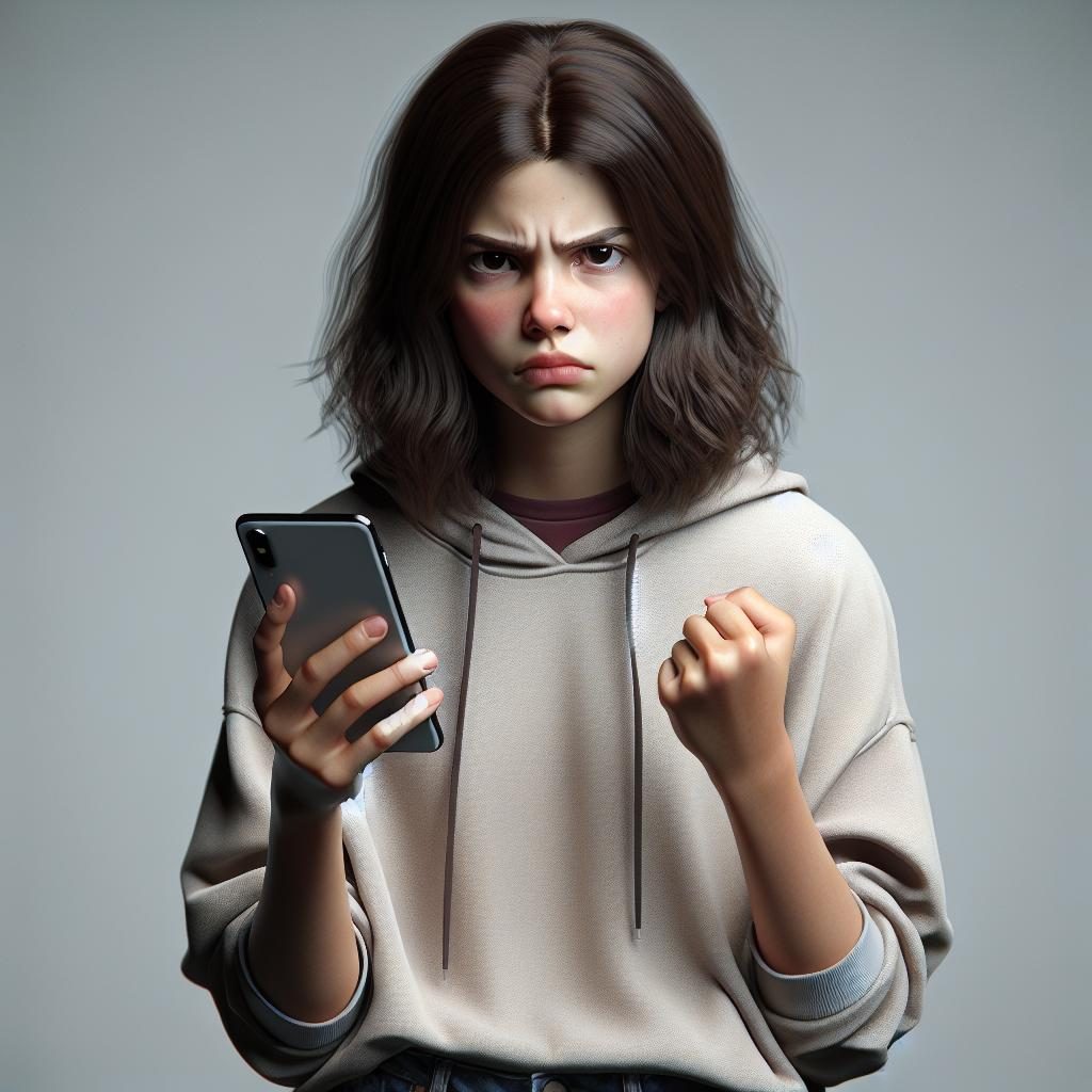 Angry teen with phone