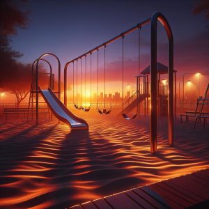 Empty playground at dusk.