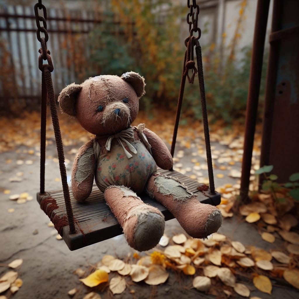 abandoned toy on swing