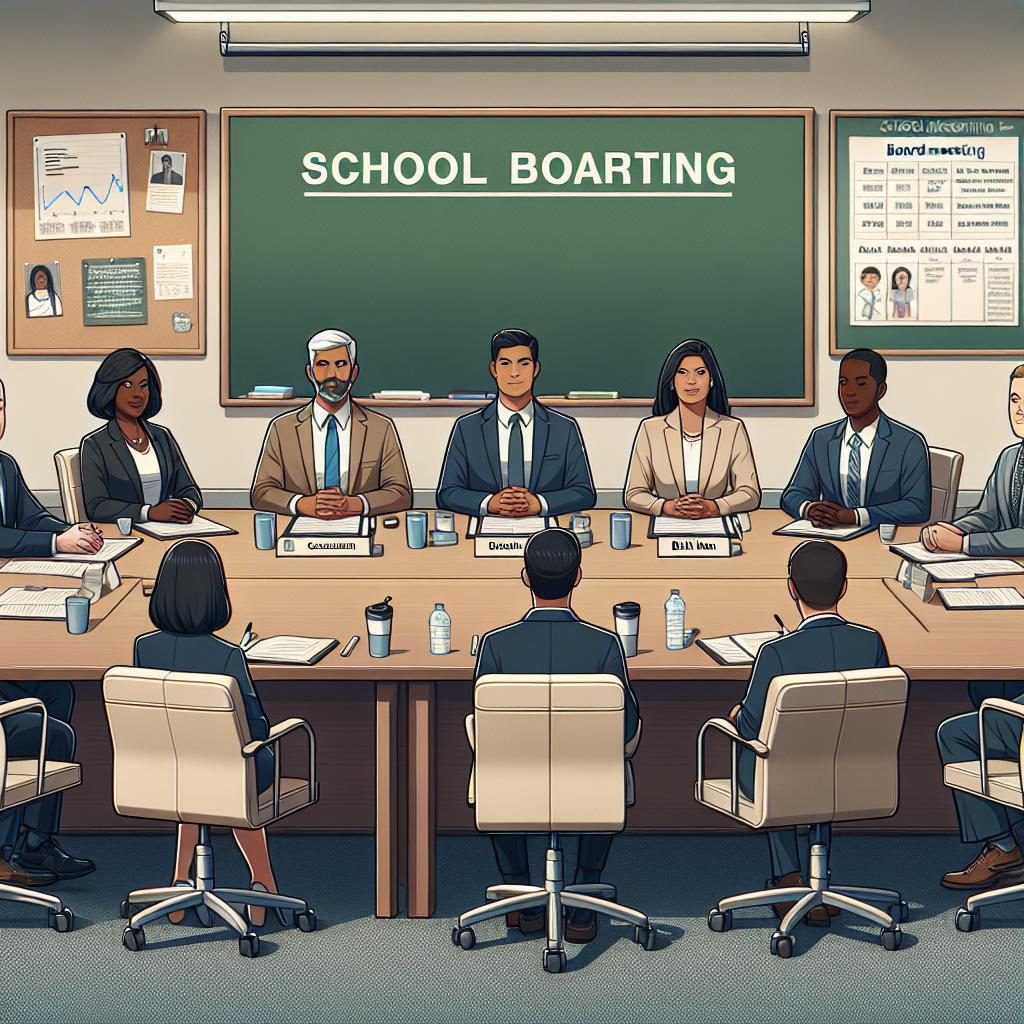 School board meeting illustration.