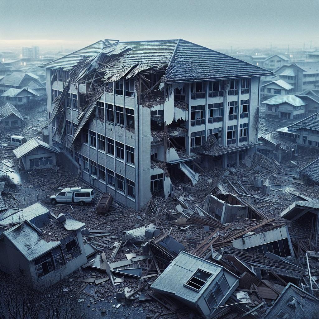 Damaged school buildings aftermath.