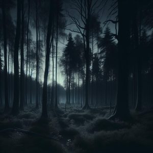 Creepy forest dusk silhouette