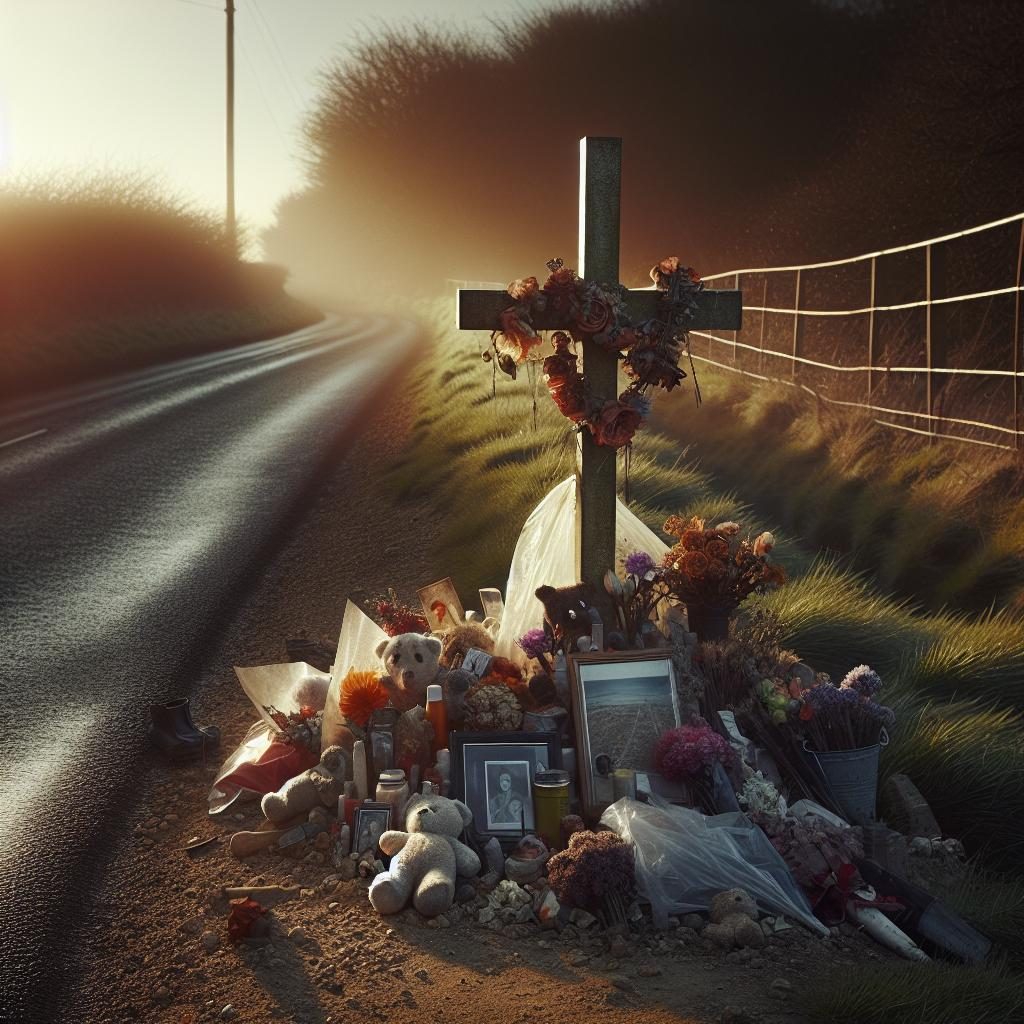 Mournful roadside memorial