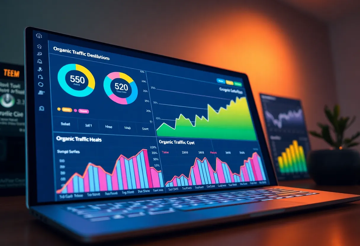 A digital marketing dashboard illustrating SEO strategies for organic traffic