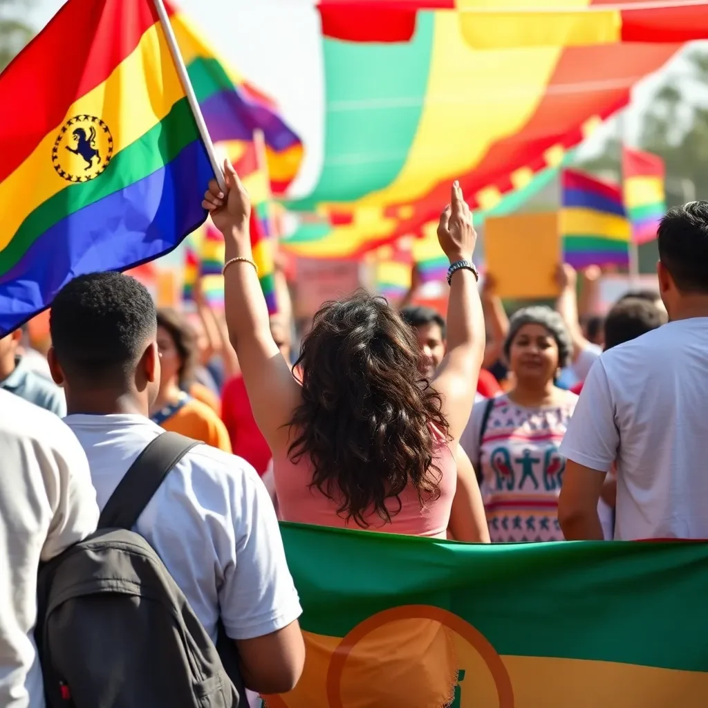 Vibrant community gathering celebrating democracy and unity.