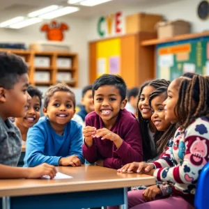 Inclusive classroom environment with diverse students learning together.