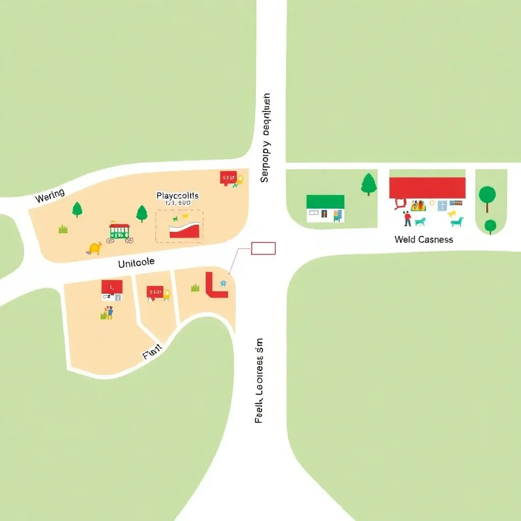 Map of school district boundaries with playgrounds and books.