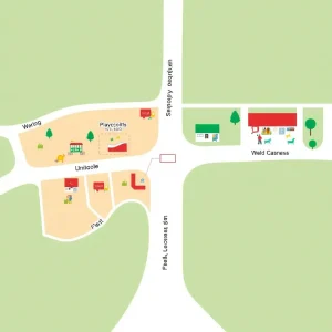 Map of school district boundaries with playgrounds and books.