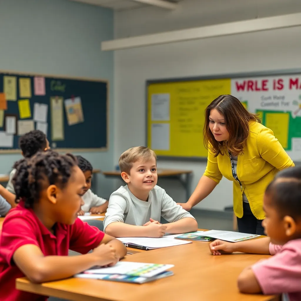 Diverse classroom with engaged students and attentive educators.