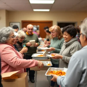 Community members sharing food and joy during Thanksgiving.