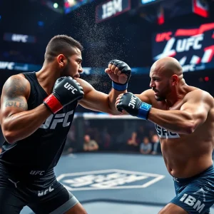 IBM Logo and UFC fighters in action during a match