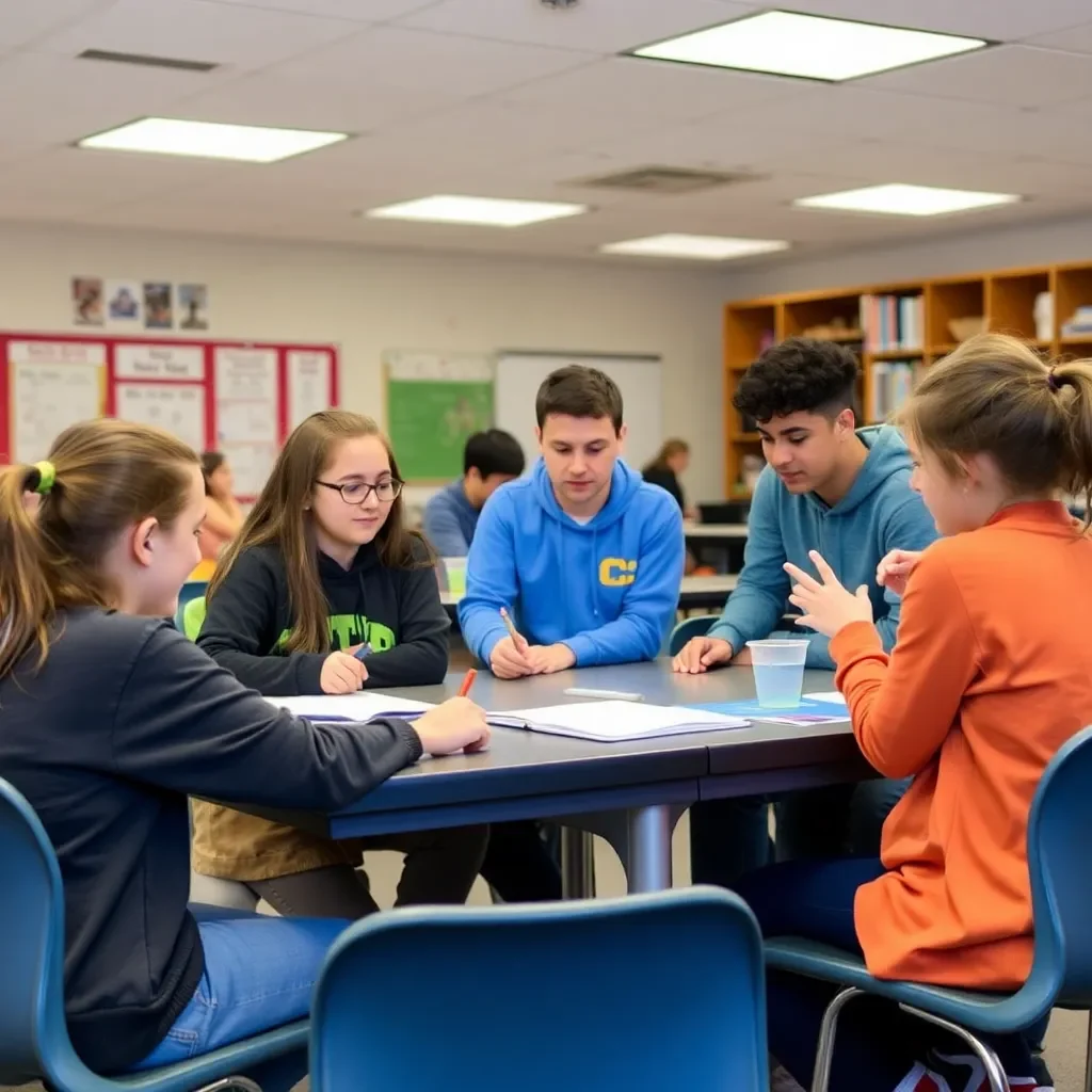 Classroom filled with engaged students collaborating on projects.