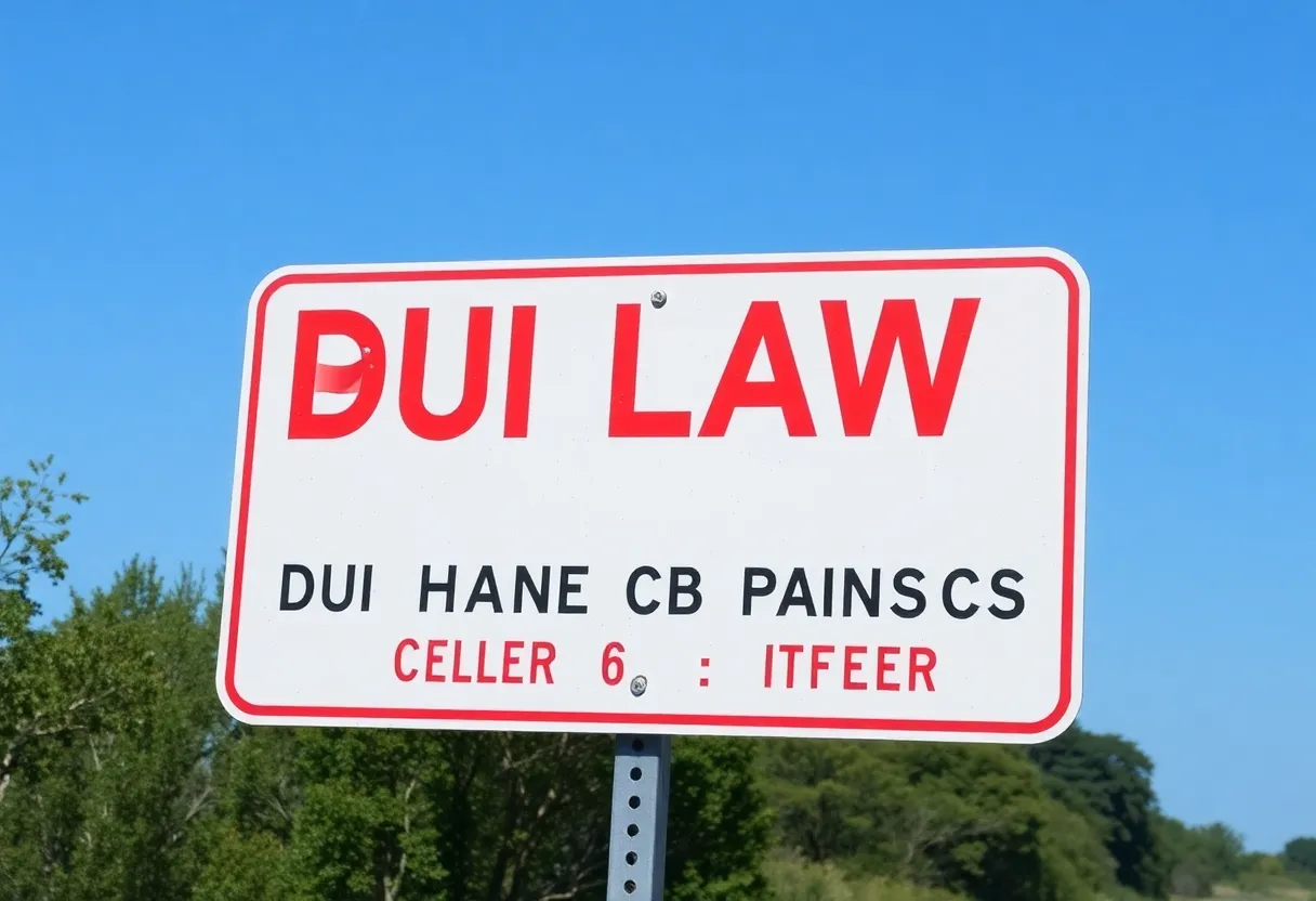 Road sign indicating DUI law changes and awareness.