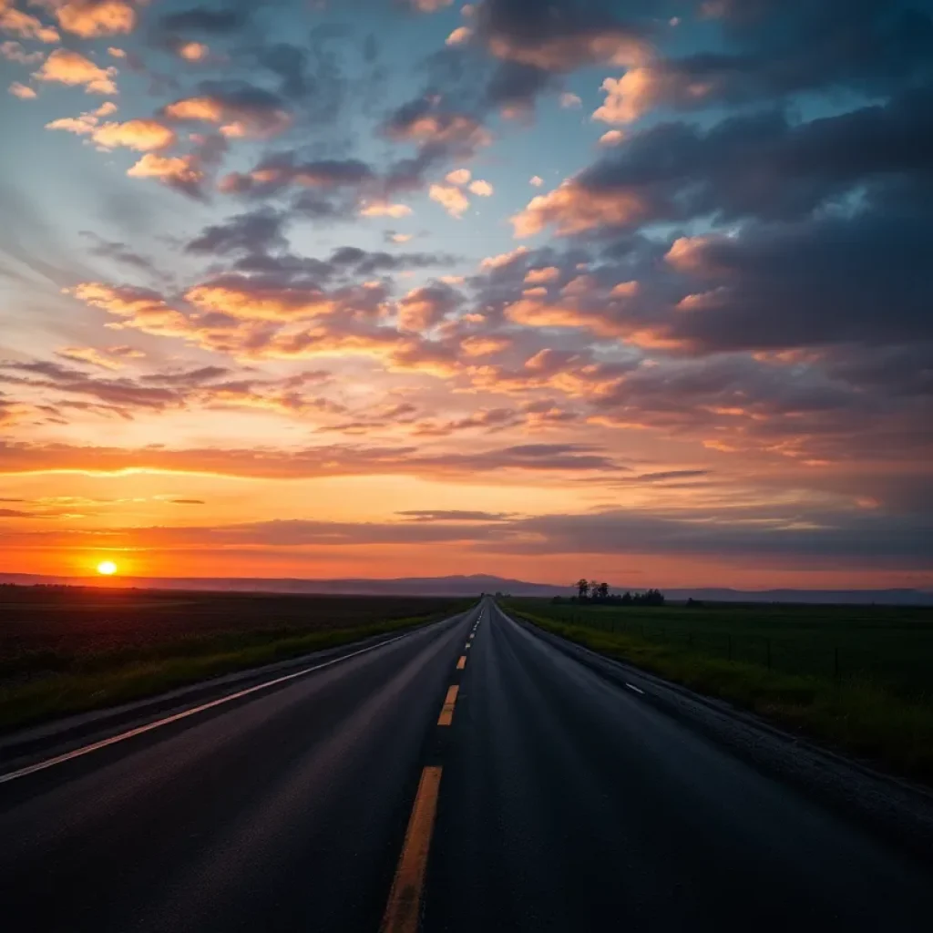 A serene road with a sunset, symbolizing lost journeys.