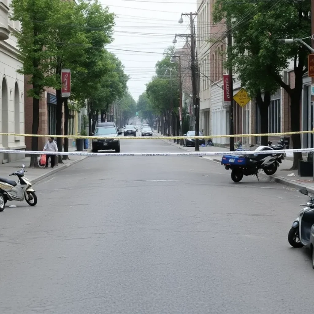 Empty streets with police tape and abandoned belongings.