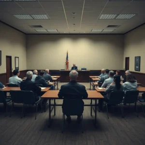 A somber school board meeting in an empty room.