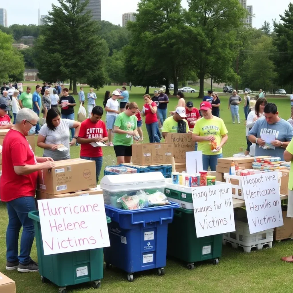 Volunteers sorting donations for Hurricane Helene victims in Greenville