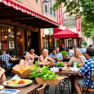 Outdoor dining at various restaurants in Greenville