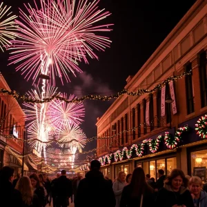 Celebration scene in downtown Greenville for New Year's Eve 2024