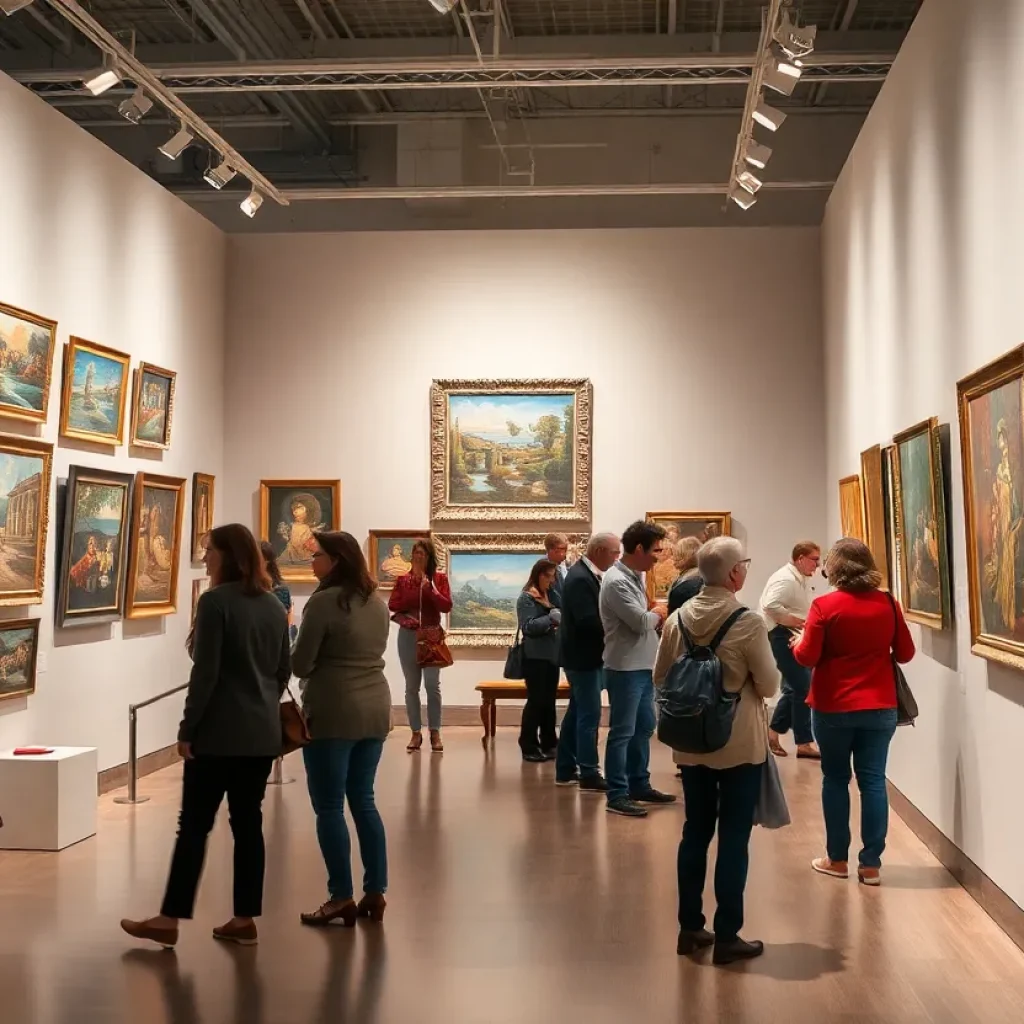 Attendees at the Jamie Wyeth Unsettled exhibit