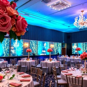 Glamorous ballroom setting for the 2025 Rose Ball in Greenville.