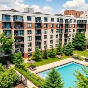 Exterior view of the newly renovated Century Plaza Apartments