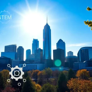 Charlotte and Greenville skyline with STEM elements