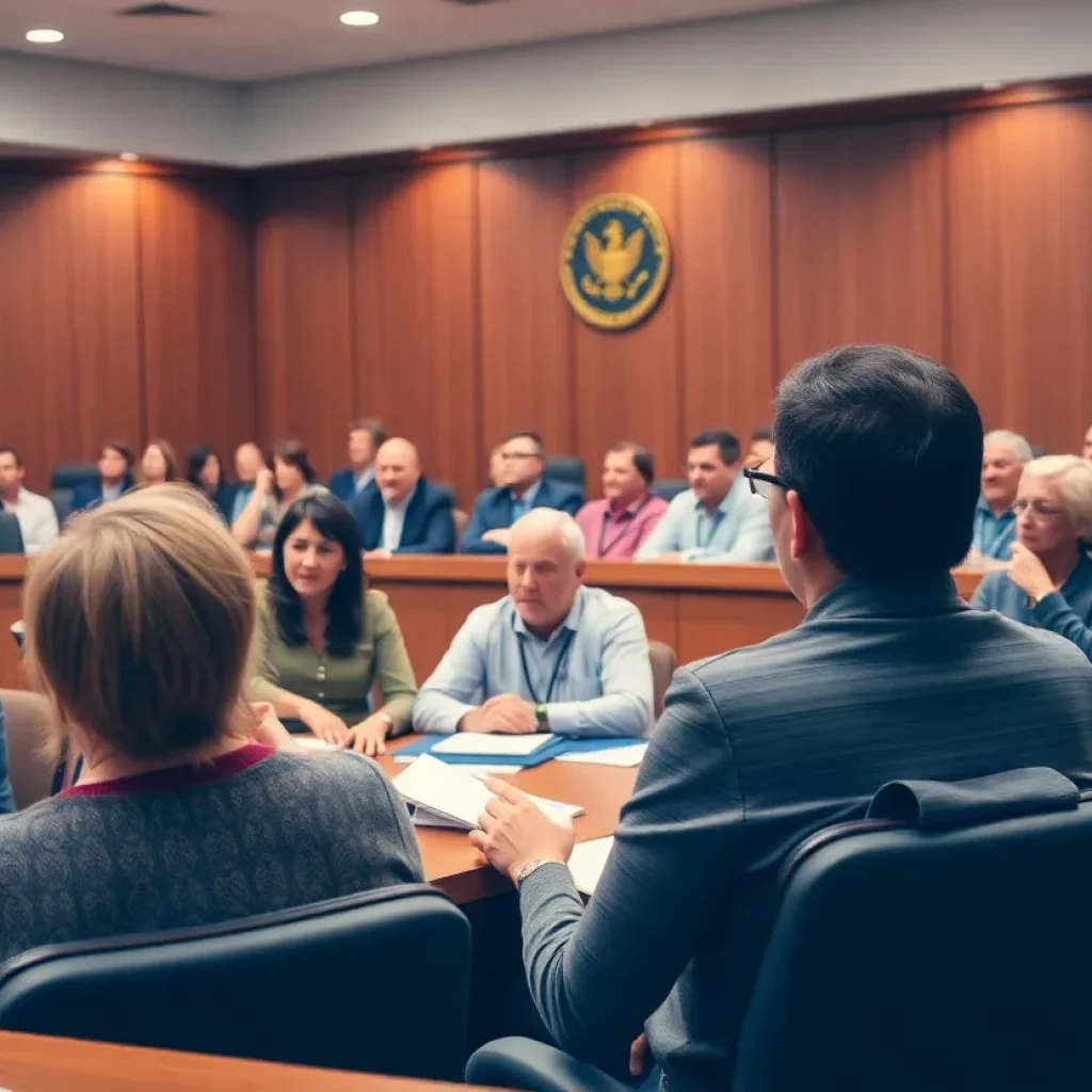 Citizens engaged in a discussion about development regulations in a council chamber