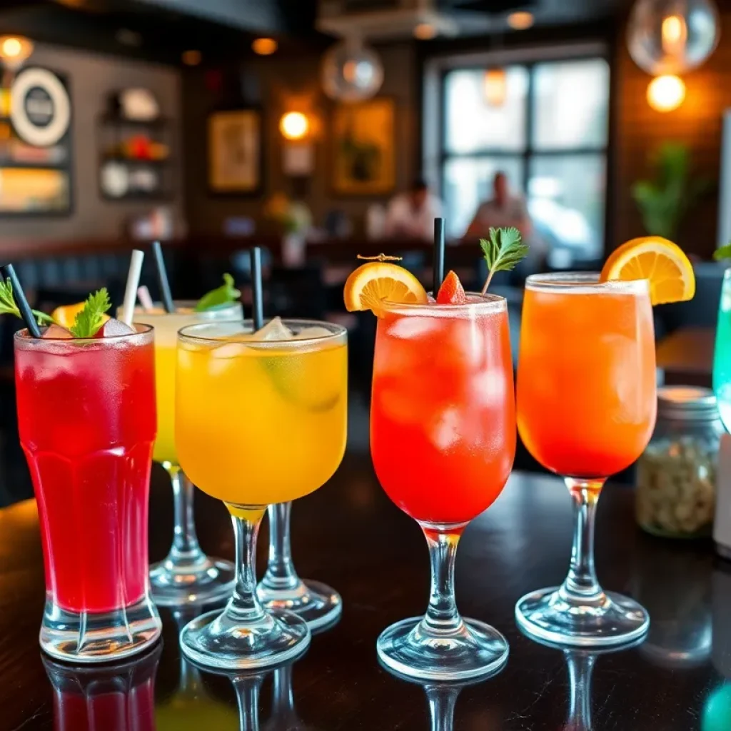 A variety of colorful mocktails displayed at a restaurant for Dry January.