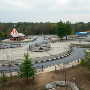 An empty go-kart track at Frankie's Fun Park, symbolizing loss