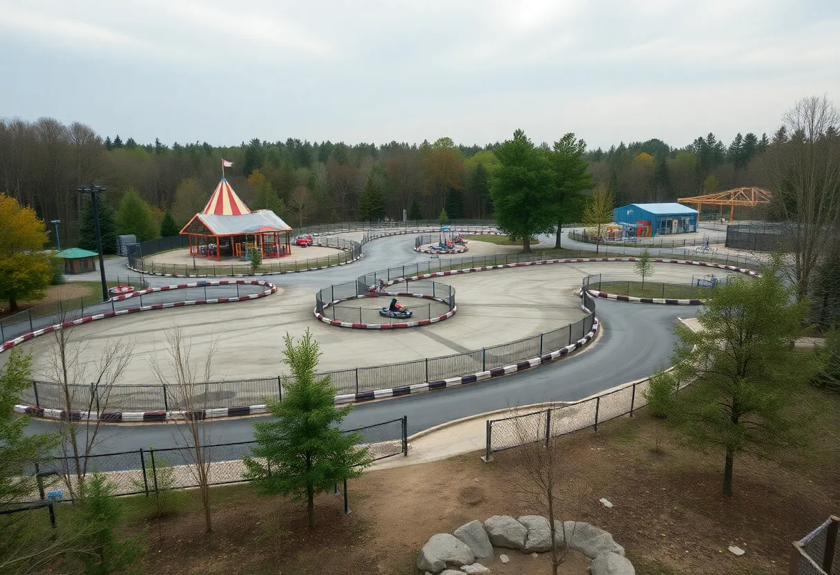 An empty go-kart track at Frankie's Fun Park, symbolizing loss