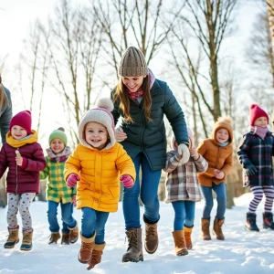 Family participating in winter activities in Upstate South Carolina