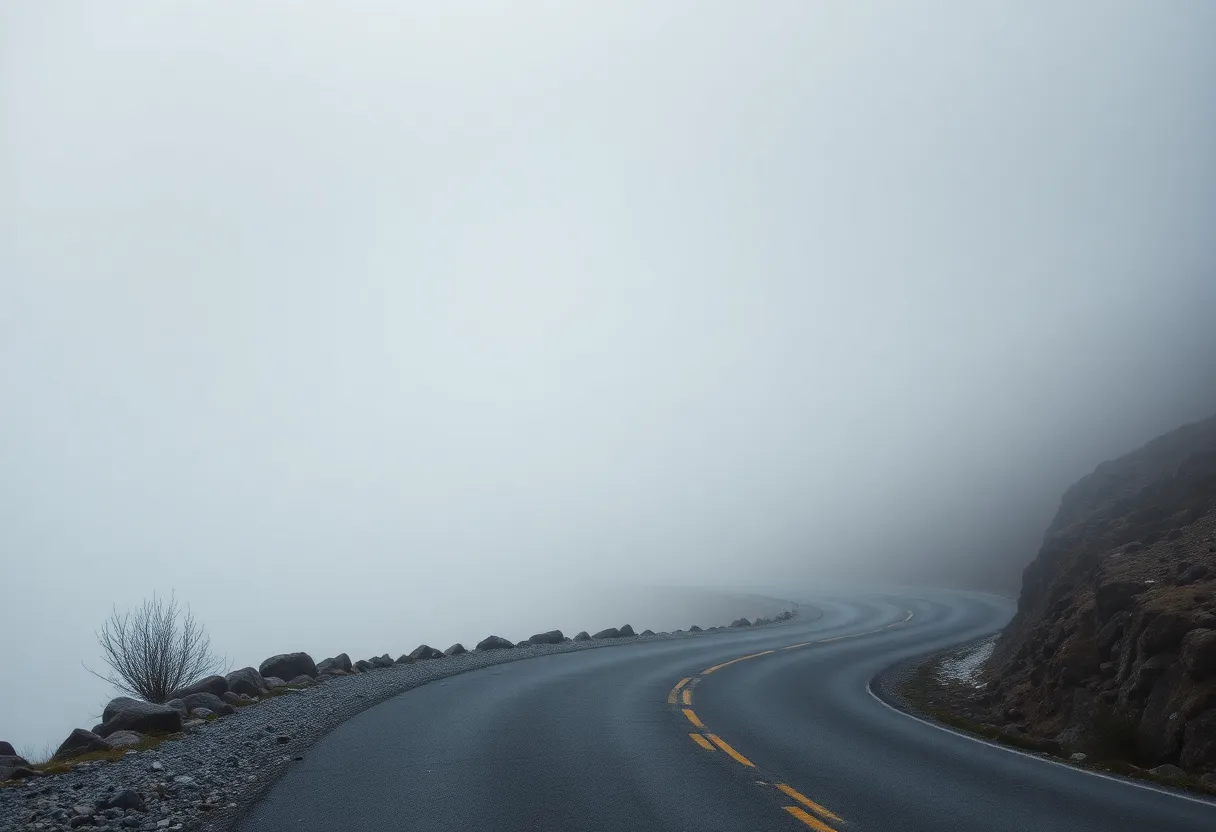 Fog enveloping a winding road in Western North Carolina