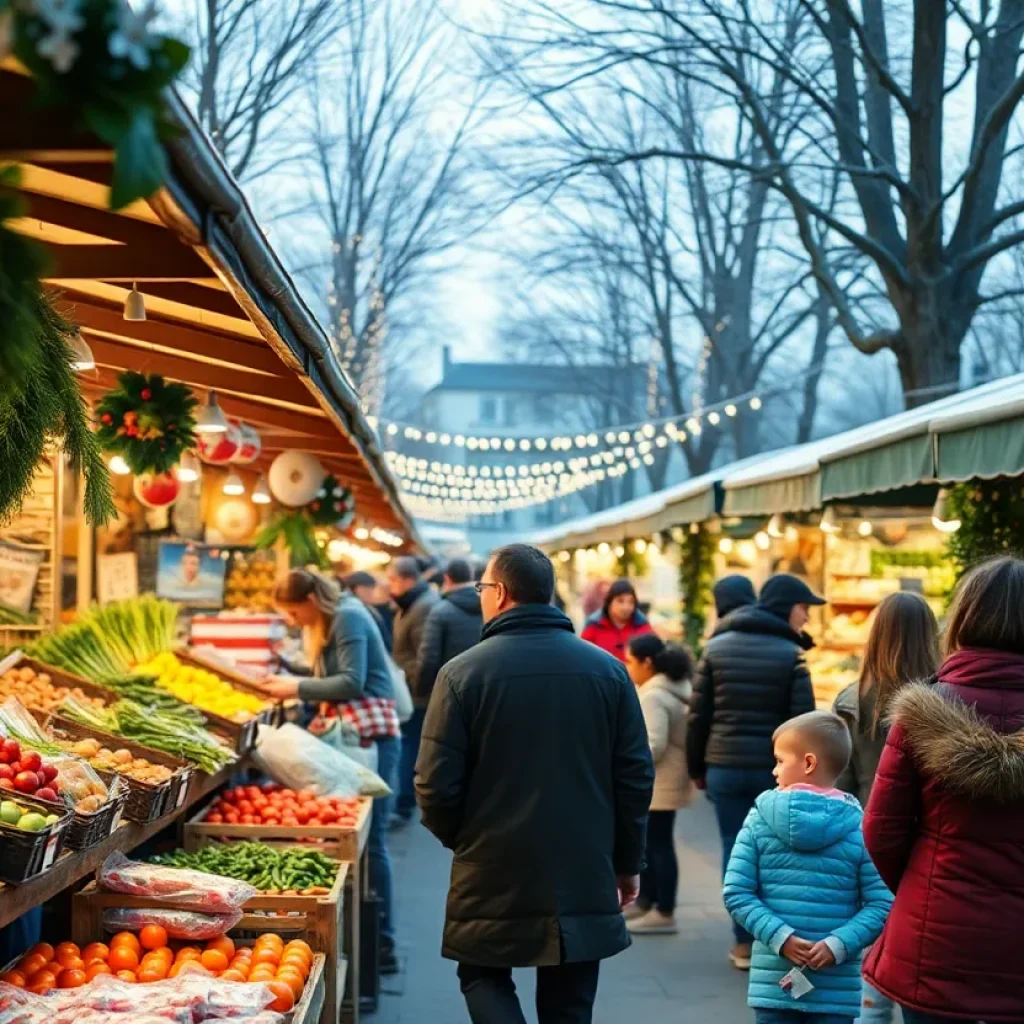 Vendors and families at the Frosty Farmer Winter Market in Greenville