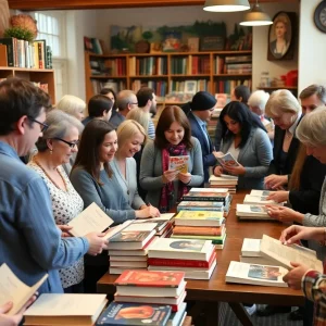 Community members engaging with local authors at a book signing event.