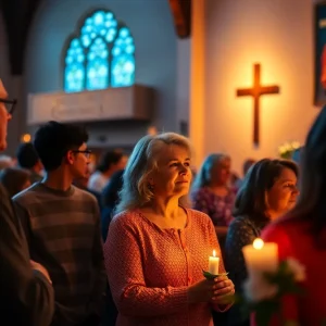 A community gathering in a church celebrating a beloved community leader