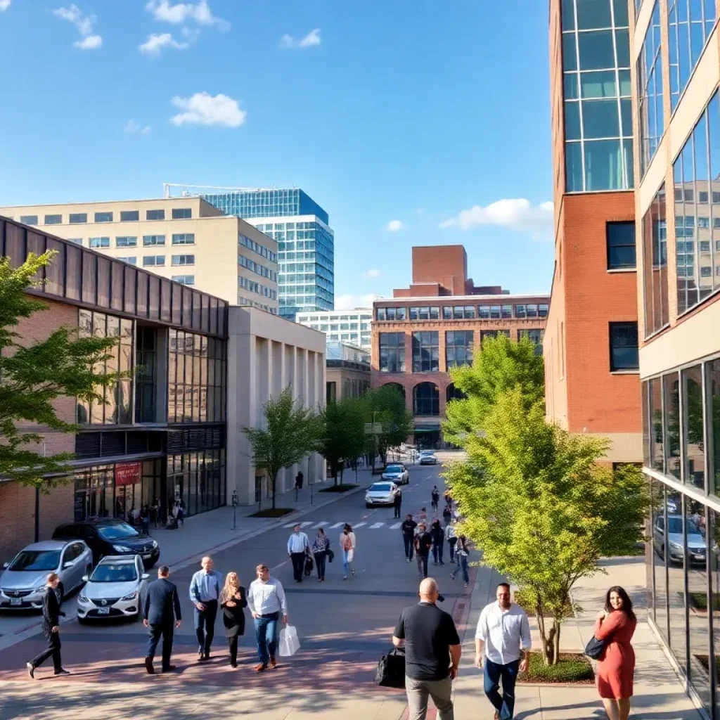 Downtown Greenville with bustling office buildings