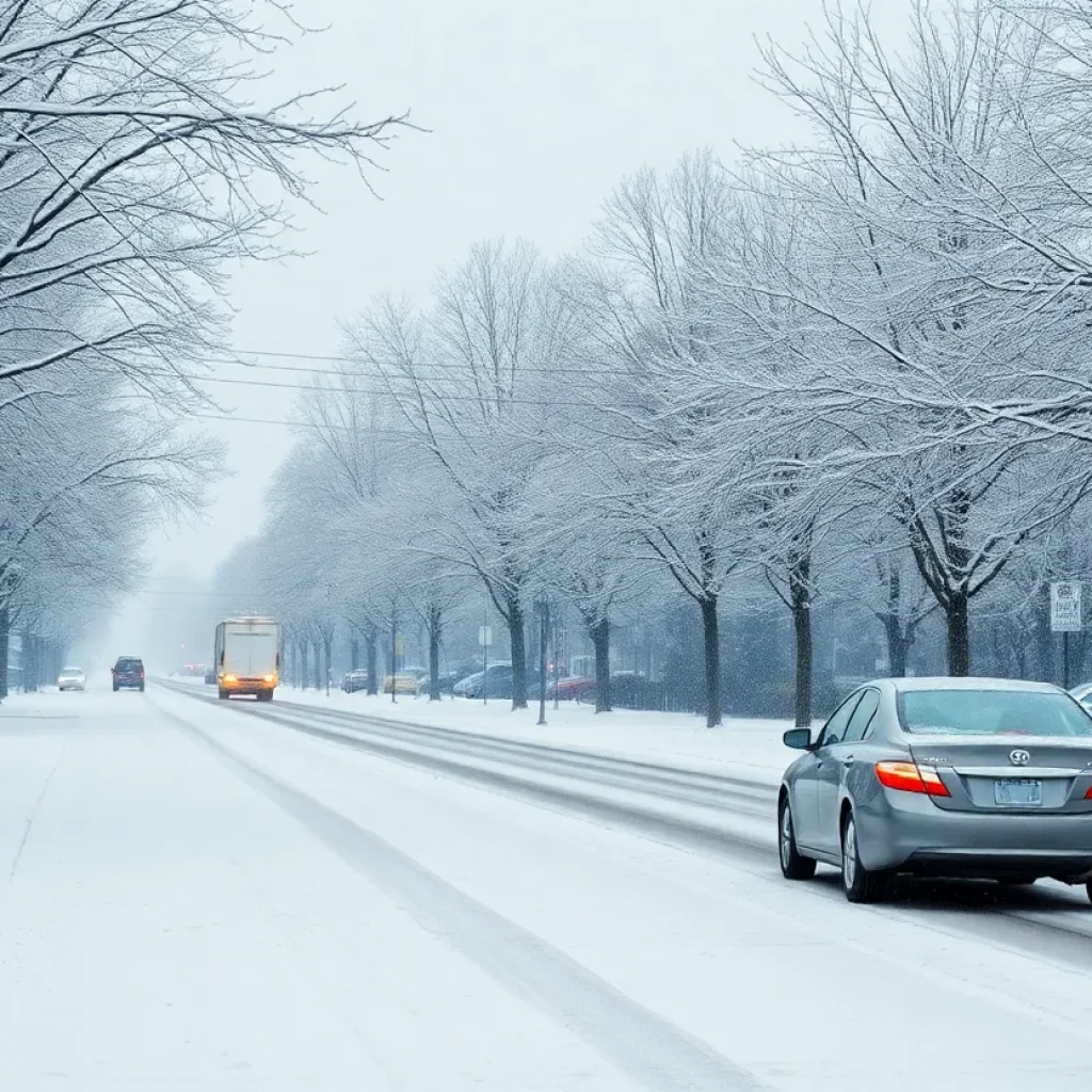 Snow-covered streets in Greenville, SC