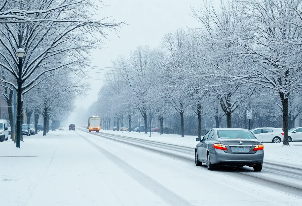 Snow-covered streets in Greenville, SC