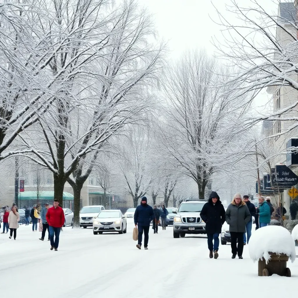 Snow-covered streets in Greenville during a winter storm