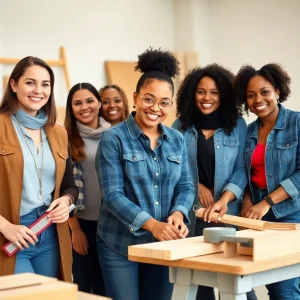 Women in construction engaging in a workshop.